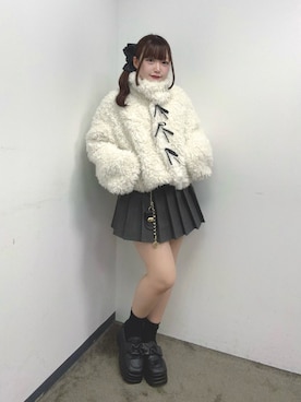 「continuer de NICE CLAUP(コンティニューデナイスクラップ)のリボンフェイクファーブルゾン(ブルゾン、ホワイト系)」を使った、maimaiさん(レディース・154cm)の夏コーディネート