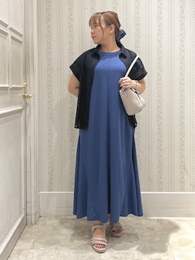 「grove（グローブ）の【洗える・体型カバー】レースドルマンシャツ（シャツ/ブラウス、ブラック系）」を使った、nanaさん（レディース・153cm）の夏コーディネート