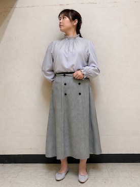 「couture brooch（クチュールブローチ）の【2WAY・ハレの日・通勤】エンブロレースブラウス（シャツ/ブラウス、グレー系）」を使った、nanaさん（レディース・153cm）の春コーディネート