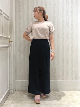 「couture brooch（クチュールブローチ）の【洗える】袖リボンデザイン ハートネック ブラウス（シャツ/ブラウス、ベージュ系）」を使った、nanaさん（レディース・153cm）の夏コーディネート