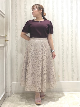 「couture brooch（クチュールブローチ）の【洗える】袖レース テレコトップス（Tシャツ/カットソー、レッド系）」を使った、nanaさん（レディース・153cm）の夏コーディネート
