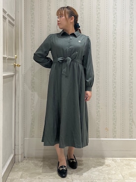 「couture brooch（クチュールブローチ）の【落ち感やわらか】ピコレース シャツワンピース（ワンピース、グレー系）」を使った、nanaさん（レディース・153cm）の秋コーディネート