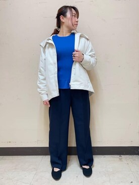 「grove（グローブ）の【貴島明日香さん着用】【撥水】きれいめに着こなせるマウンテンパーカ（ブルゾン、ホワイト系）」を使った、nanaさん（レディース・153cm）の春コーディネート