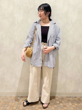 「Lilas（リラ）のインディゴパール3mmサークルダイヤネックレス K10（ネックレス、ブルー系）」を使った、chiakiさん（レディース・165cm）の春コーディネート