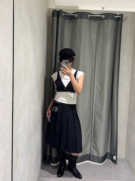 「WHO'S WHO gallery（フーズフーギャラリー）の【SixM 】 Stripe Bustier（トップス、ブルー系）」を使った、レイアさん（レディース・160cm）の夏コーディネート