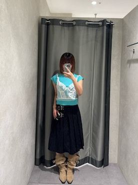 「WHO'S WHO gallery（フーズフーギャラリー）の【SLOPPY】 リブチビT（Tシャツ/カットソー、ブラウン系）」を使った、レイアさん（レディース・160cm）の夏コーディネート