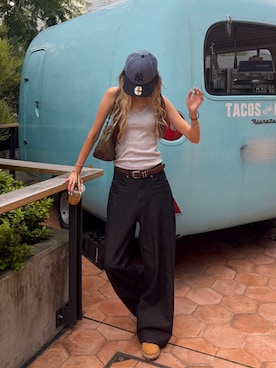 「NEW ERA（ニューエラ）のアイテム（キャップ、ブルー系）」を使った、saraさん（レディース・172cm）の夏コーディネート