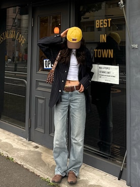 「GU（ジーユー）のアイテム（ジャケット/アウター）」を使った、saraさん（レディース・172cm）の春コーディネート