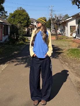 「UNIQLO（ユニクロ）のアイテム（メガネ、ブラック系）」を使った、saraさん（レディース・172cm）の春コーディネート