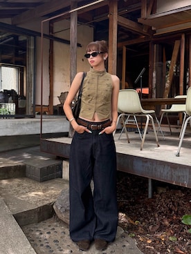 「ZARA（ザラ）のアイテム（その他トップス、グリーン系）」を使った、saraさん（レディース・172cm）の夏コーディネート