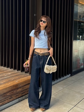「MatinKimのアイテム（Tシャツ/カットソー、ブルー系）」を使った、saraさん（レディース・172cm）の夏コーディネート