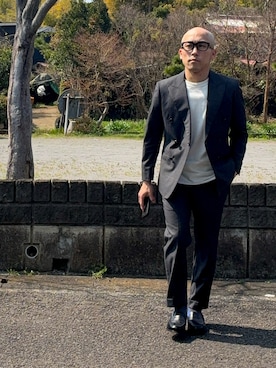 「JALAN SRIWIJAYA（ジャランスリウァヤ）のJALAN SRIWIJAYA / Garuda ローファー（ローファー、ブラック系）」を使った、BALDHEAD MANさん（メンズ・155cm）の春コーディネート