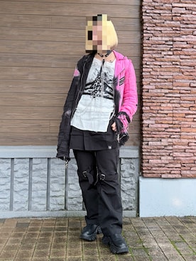 「アイテム（ライダースジャケット）」を使った、りゅうさん（レディース・155cm）の秋コーディネート