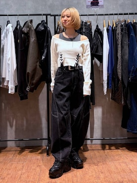 「PBLIM（ページボーイリム）の《UNISEX》フラップポケットデニム（デニムパンツ、ブラック系）」を使った、yamadaさん（レディース・160cm）の秋コーディネート