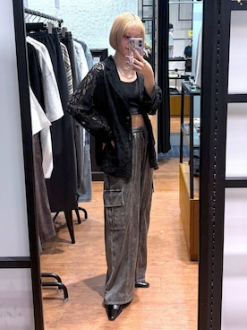 「PAGEBOY（ページボーイ）のランジェリーレースジャケット（テーラードジャケット、ブラック系）」を使った、yamadaさん（レディース・160cm）の夏コーディネート