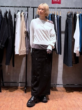 「PAGEBOY（ページボーイ）のレースアップトラックブーツ【ストレッチ/抗菌防臭/軽量/美脚】（ブーツ、ブラック系）」を使った、yamadaさん（レディース・160cm）の秋コーディネート