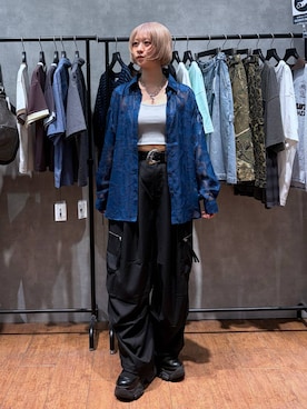 「PAGEBOY（ページボーイ）のレースジャガードシアーシャツ（シャツ/ブラウス、ブルー系）」を使った、yamadaさん（レディース・160cm）の夏コーディネート