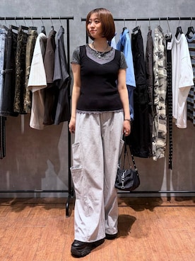 「PAGEBOY（ページボーイ）のプラットチャンキースニーカー【3サイズ展開・軽量】（スニーカー、ブラック系）」を使った、yamadaさん（レディース・160cm）の夏コーディネート