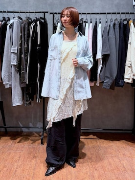 「PAGEBOY（ページボーイ）の【シルエット変更可能◎】ウエストベルトデニムシャツ（シャツ/ブラウス、ブルー系）」を使った、yamadaさん（レディース・160cm）の春コーディネート