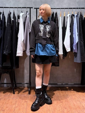 「PAGEBOY（ページボーイ）のレースアップトラックブーツ【ストレッチ/抗菌防臭/軽量/美脚】（ブーツ、ブラック系）」を使った、yamadaさん（レディース・160cm）の秋コーディネート