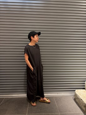 「FORK&SPOON（フォークアンドスプーン）のFORK&SPOON　バックジップワンピース（ワンピース、グレー系）」を使った、sayakaさん（レディース・152cm）の夏コーディネート