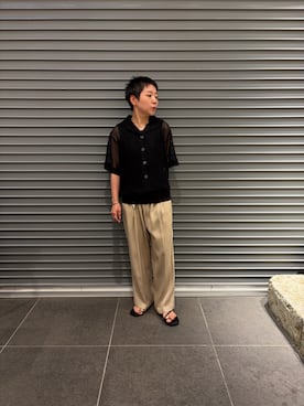 「URBAN RESEARCH DOORS（アーバンリサーチドアーズ）のトロミタックギャザーパンツ（その他パンツ、ベージュ系）」を使った、sayakaさん（レディース・152cm）の夏コーディネート