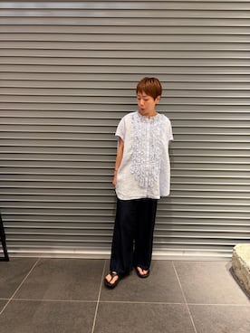 「URBAN RESEARCH DOORS（アーバンリサーチドアーズ）のドライタッチリラックスパンツ（その他パンツ、ブルー系）」を使った、sayakaさん（レディース・152cm）の夏コーディネート