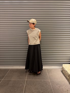 「URBAN RESEARCH DOORS（アーバンリサーチドアーズ）のタックボリュームスカート（スカート、ブラック系）」を使った、sayakaさん（レディース・152cm）の夏コーディネート