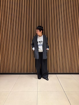「FORK&SPOON（フォークアンドスプーン）のFORK&SPOON　ツータックワイドイージーパンツ（その他パンツ、ブラック系）」を使った、sayakaさん（レディース・152cm）の秋コーディネート