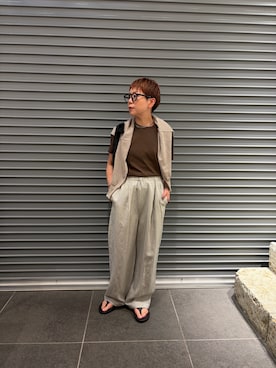 「URBAN RESEARCH DOORS（アーバンリサーチドアーズ）のリネン混イージーパンツ（その他パンツ、ベージュ系）」を使った、sayakaさん（レディース・152cm）の夏コーディネート