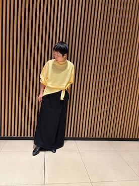 「FORK&SPOON（フォークアンドスプーン）のFORK&SPOON　PROVORONE スカーフセットニット（ニット/セーター、イエロー系）」を使った、sayakaさん（レディース・152cm）の秋コーディネート