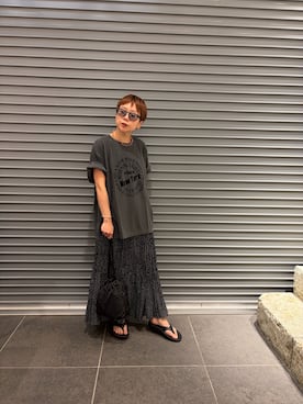 「URBAN RESEARCH DOORS（アーバンリサーチドアーズ）のフラワードットプリーツスカート（スカート、ブラック系）」を使った、sayakaさん（レディース・152cm）の夏コーディネート