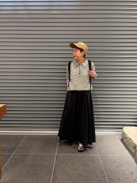 「URBAN RESEARCH DOORS（アーバンリサーチドアーズ）のタックボリュームスカート（スカート、ブラック系）」を使った、sayakaさん（レディース・152cm）の夏コーディネート