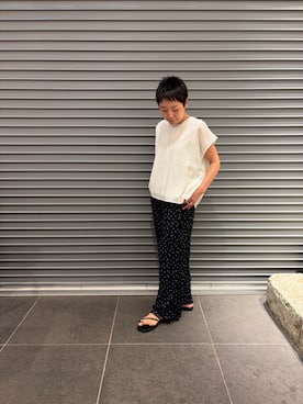 「URBAN RESEARCH DOORS（アーバンリサーチドアーズ）の『接触冷感/吸水速乾』ドットドライタッチリラックスパンツ（その他パンツ、ブルー系）」を使った、sayakaさん（レディース・152cm）の夏コーディネート
