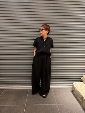 「FORK&SPOON（フォークアンドスプーン）のFORK&SPOON　ツータックワイドパンツ（その他パンツ、ブラック系）」を使った、sayakaさん（レディース・152cm）の夏コーディネート