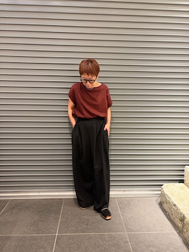 「FORK&SPOON（フォークアンドスプーン）のFORK&SPOON　ツータックワイドパンツ（その他パンツ、ブラック系）」を使った、sayakaさん（レディース・152cm）の夏コーディネート