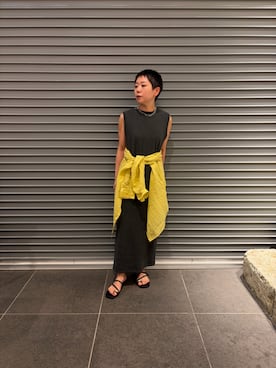「URBAN RESEARCH DOORS（アーバンリサーチドアーズ）のラミー混ルーズシャツ（シャツ/ブラウス、イエロー系）」を使った、sayakaさん（レディース・152cm）の夏コーディネート