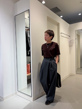 「URBAN RESEARCH DOORS（アーバンリサーチドアーズ）の『UR TECH』サマシェアニットハーフスリーブプルオーバー（Tシャツ/カットソー、ブラウン系）」を使った、sayakaさん（レディース・152cm）の春コーディネート