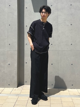 「ortholiteのアイテム（モカシン/デッキシューズ、ブラック系）」を使った、yusepeさん（メンズ・170cm）の夏コーディネート