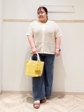 「SHOO・LA・RUE（シューラルー）のレースニットカーディガン（カーディガン/ボレロ、ホワイト系）」を使った、slrymk13さん（レディース・153cm）の夏コーディネート