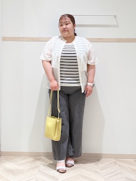 「SHOO・LA・RUE（シューラルー）のフロントフリル シアーワッシャーブラウス（シャツ/ブラウス、ホワイト系）」を使った、slrymk13さん（レディース・153cm）の夏コーディネート
