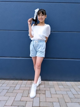 「JENNI（ジェニィ）のアイテム（Tシャツ/カットソー、ホワイト系）」を使った、sakami101さん（キッズ・152cm）の夏コーディネート