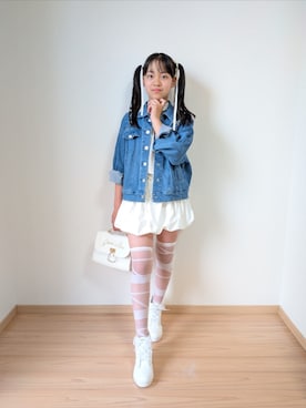 「JENNI（ジェニィ）のアイテム（デニムジャケット、ブルー系）」を使った、sakami101さん（キッズ・152cm）の夏コーディネート