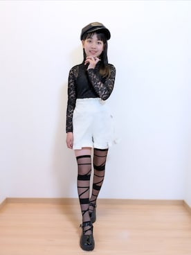 「SHEINのアイテム（シャツ/ブラウス、ブラック系）」を使った、sakami101さん（キッズ・152cm）の夏コーディネート