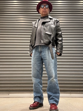 「アイテム（ライダースジャケット）」を使った、Ken Nさん（メンズ・168cm）の秋コーディネート