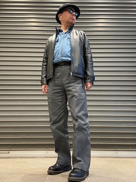 「アイテム（ライダースジャケット）」を使った、Ken Nさん（メンズ・168cm）の冬コーディネート