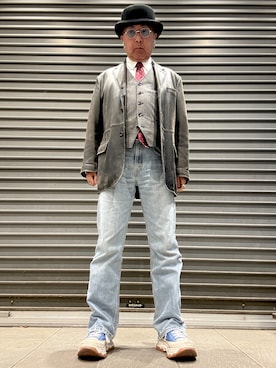 「アイテム（ネクタイ、レッド系）」を使った、Ken Nさん（メンズ・168cm）の冬コーディネート