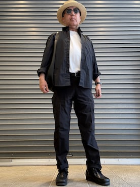 「Clarks（クラークス）のWallabee　261555147（モカシン/デッキシューズ、ブラック系）」を使った、Ken Nさん（メンズ・168cm）の春コーディネート