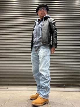 「アイテム（ライダースジャケット）」を使った、Ken Nさん（メンズ・168cm）の冬コーディネート