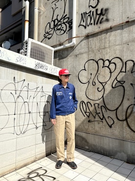 「VINTAGE（ヴィンテージ）のアイテム（その他アウター、ブルー系）」を使った、ko（こう）さん（メンズ・170cm）の冬コーディネート